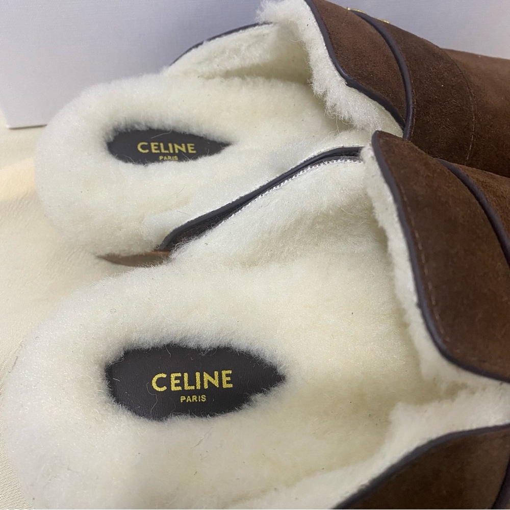 Celine Brown Suede Women's Shoes with Gold Accent - Picture 3 of 5